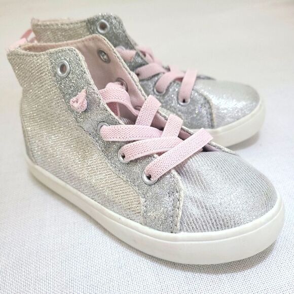 Carter's Silver & Pink Glitter High Top Sneaker Sz 8 - Picture 2 of 8